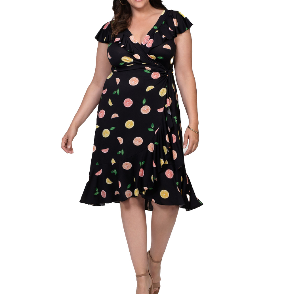 Kiyonna | Phoebe Flounce Wrap Dress | Black